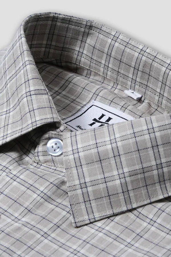 Haute Tissue Oxford Checks Formal Shirt (Dark Grey)
