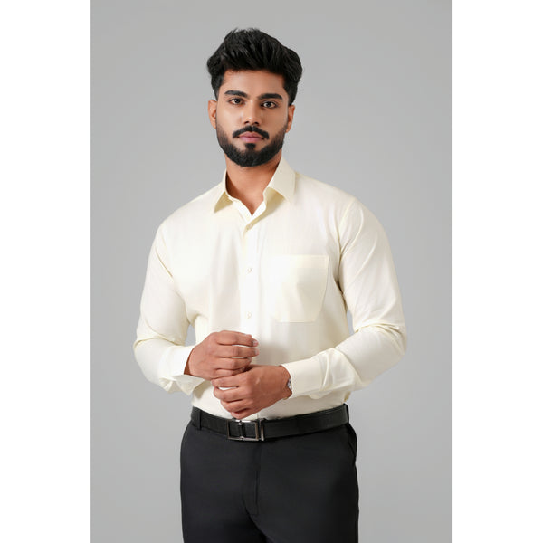 Haute Tissue Plain Giza Formal Shirt (Ivory Crest)