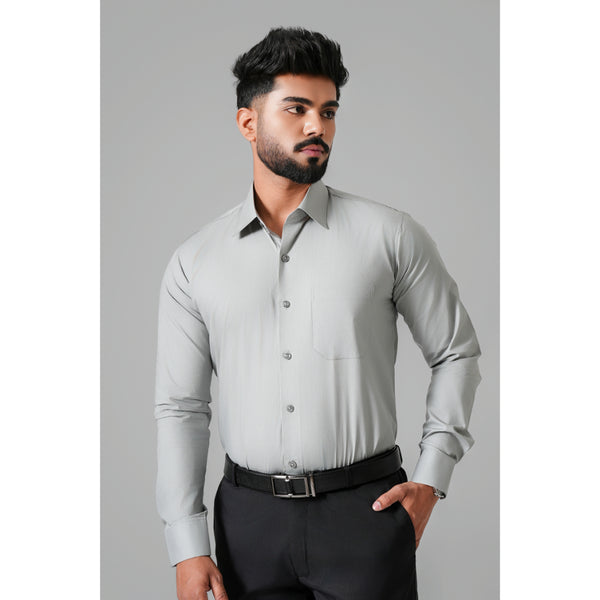 Haute Tissue Plain Giza Formal Shirt (Silver Sage)