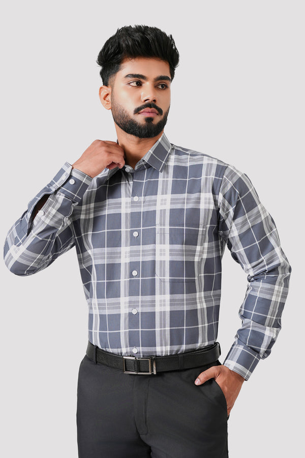 Haute Tissue Windsor Checks Full Sleeves Formal Shirt (Grey)