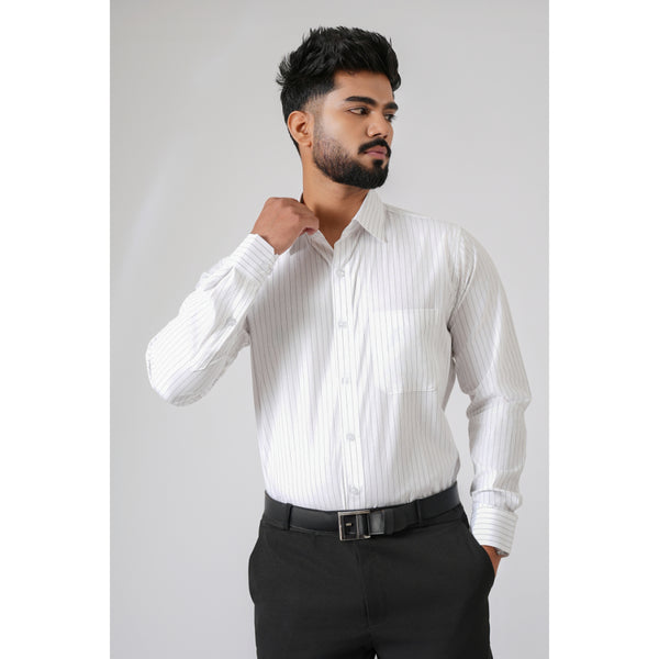Haute Tissue Striped Lapel White Formal Shirt