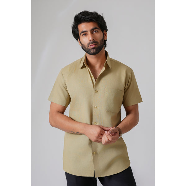 Haute Tissue Textured Semi Formal Linen Shirt (Olive Green)