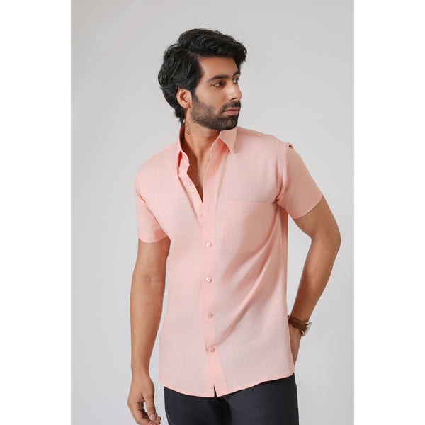 Haute Tissue Textured Semi Formal Linen Shirt (Coral)