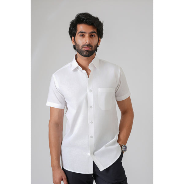 Haute Tissue Textured Semi Formal Linen Shirt (White)
