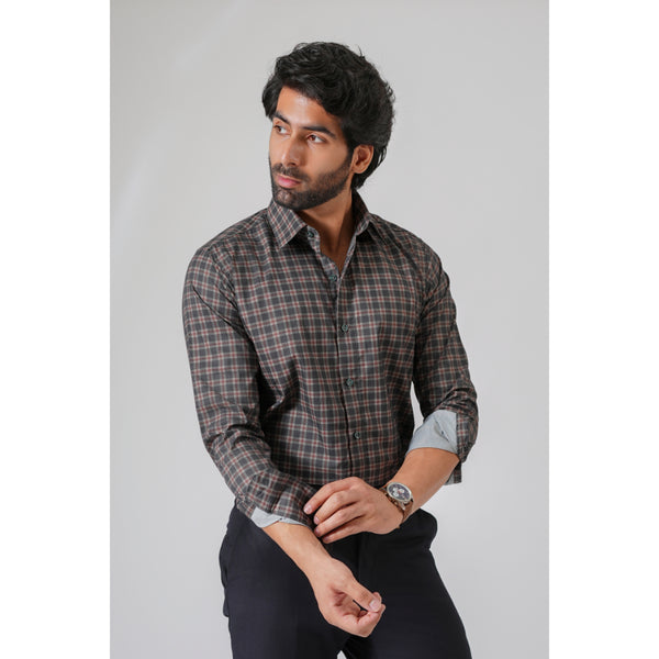Haute Tissue Charcoal Bourbon Check Business Casual Shirt