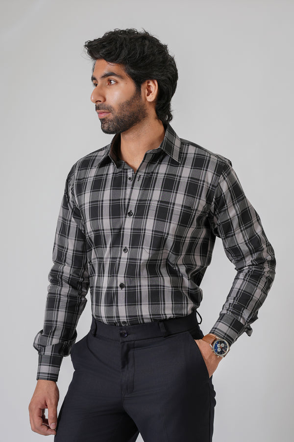 Haute Tissue Windsor Checks Full Sleeves Formal Shirt (Black)