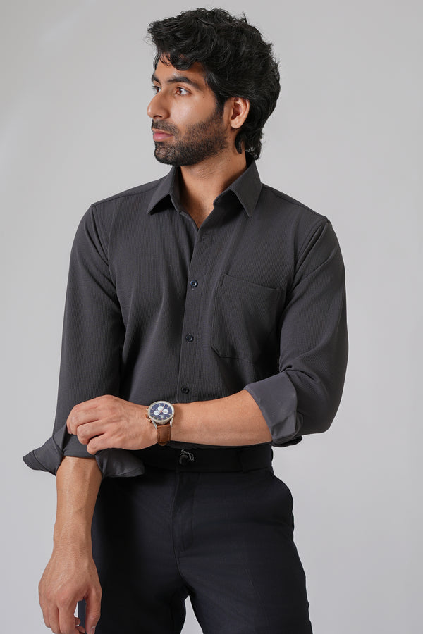 Haute Tissue Charcoal Luxe Semi Formal Textured Shirt
