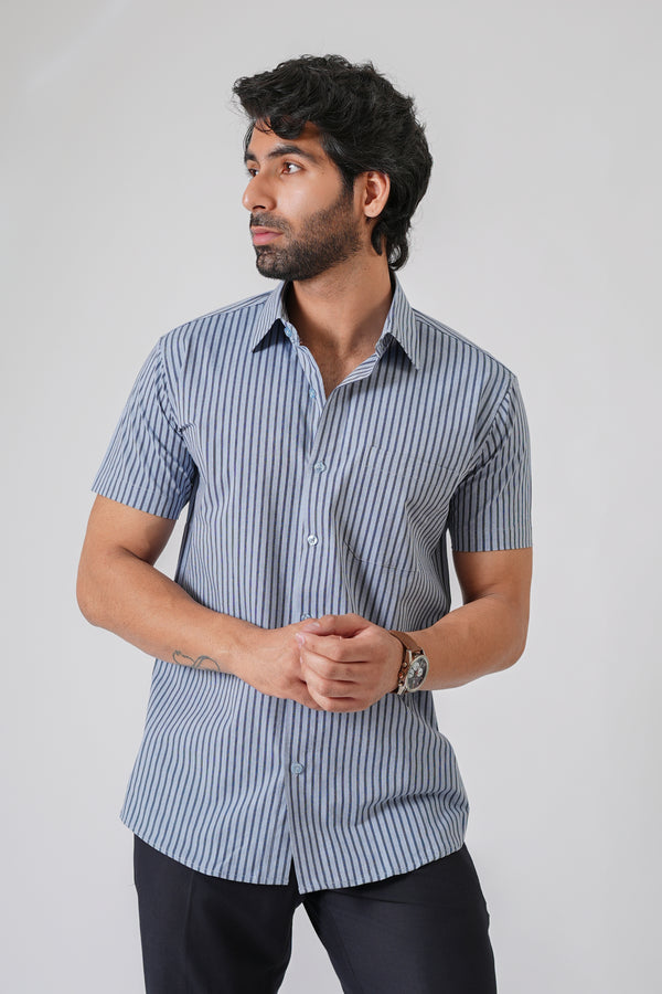 Haute Tissue Azure Breeze Striped Formal Shirt