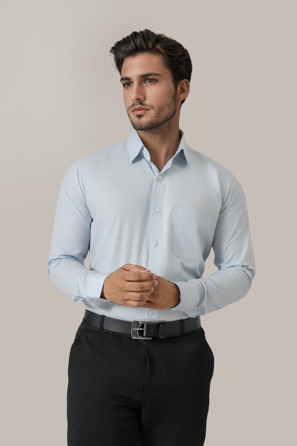 Haute Tissue Plain Giza Formal Shirt (Sky Mist)
